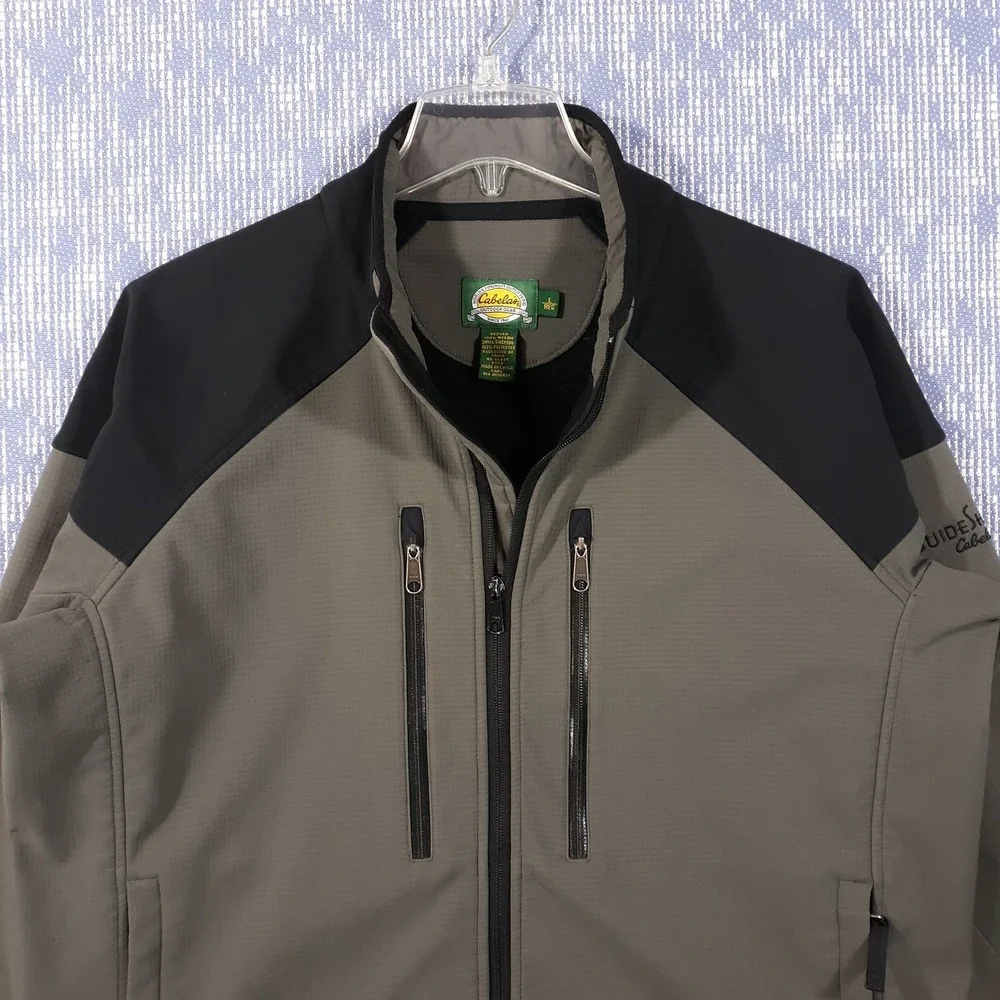 Cabela's Guide Shield Jacket Mens Large Windbreaker Black Gray Full Zip Outdoor
